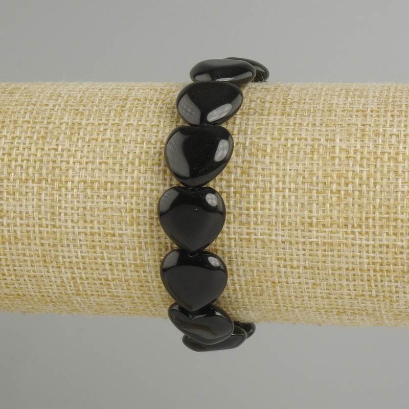 Black Agate Heart Bracelet, diameter 14 mm ±, length 18 cm ±, stretch