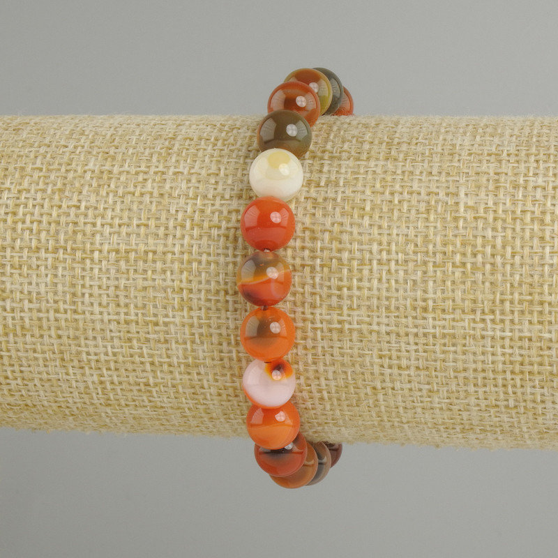 Agate bracelet with smooth beads, 8 mm diameter, 18 cm length, stretch