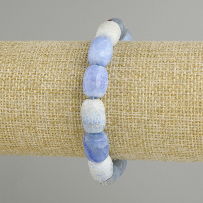 Barrel-shaped agate bracelet, 14×10 mm, 18 cm length, stretch