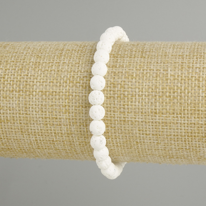 White Lava Bracelet, 6 mm Beads, 18 cm Length, Stretch