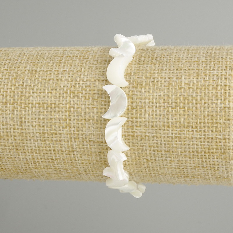 Moon-shaped Mother-of-Pearl Bracelet, diameter 12×8–9 mm, length 18 cm, elastic