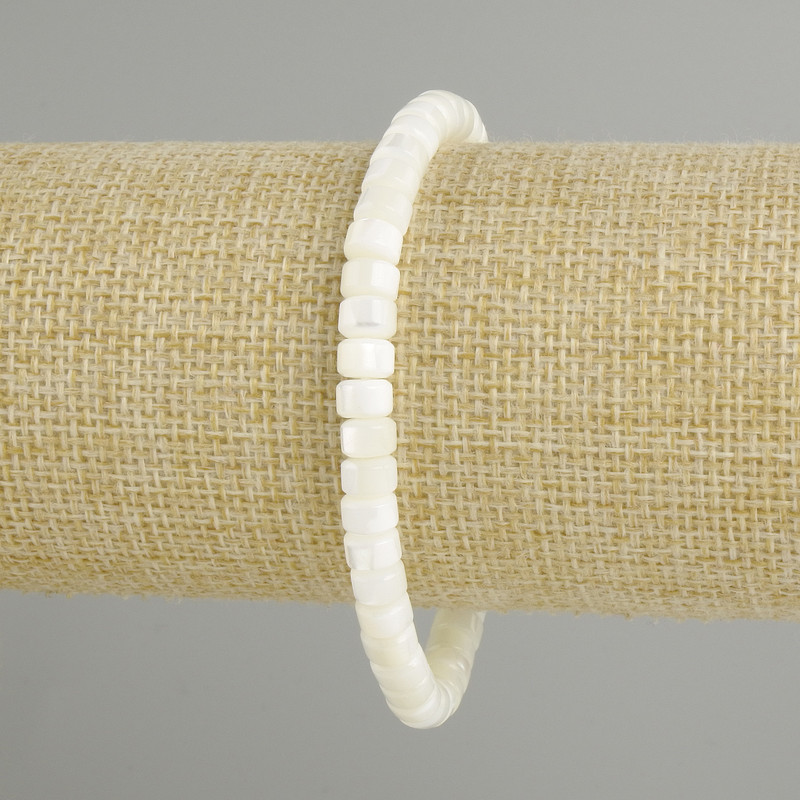 Bracelet Mother-of-Pearl Rondelle, 6x4 mm, 18 cm Stretch