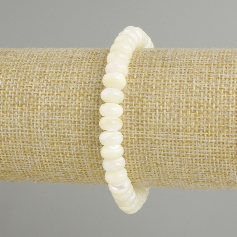 Mother-of-Pearl Rondelle Bracelet, 8×5 mm, 18 cm length, stretch