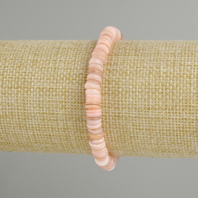 Bracelet with Scapharca shell rondelles, diameter 6×1.5–2 mm, 18 cm length, elastic