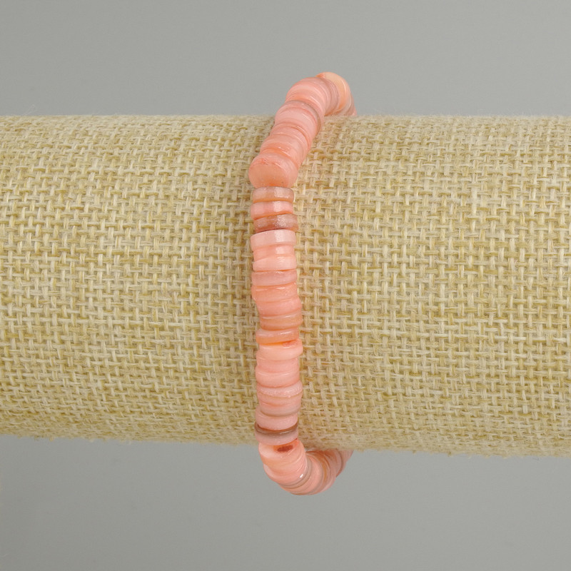 Bracelet with Scapharca shell rondelles, 6x2 mm, length 18 cm, stretch