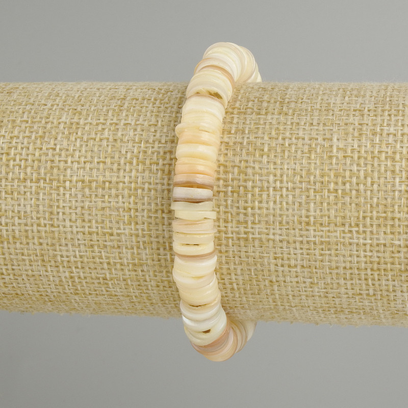 Bracelet from Scapharca shell, rondelle beads, 9×2 mm, 18 cm long, stretch