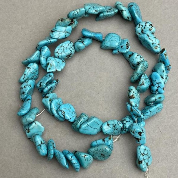 Beads Howlite dyed like Turquoise tumbled stone 14-16x9-11mm+-, length 40cm+- on a thread