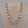 Necklace with freshwater pearls 7-8×6 mm, hematite faceted round beads 10 mm ± and 8 mm cubes ±, length 50 cm