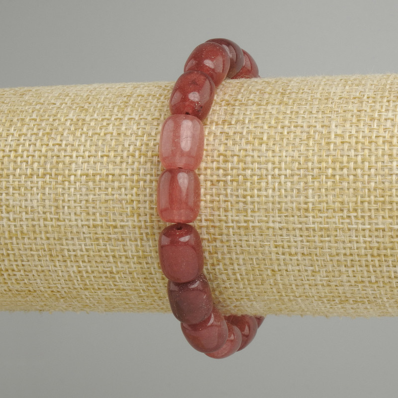 Strawberry Quartz Barrel Bead Bracelet, 11×9 mm beads, 18 cm length, stretch
