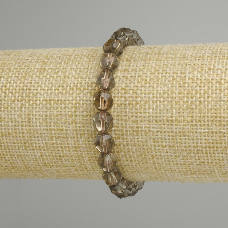 Smoky Quartz Bracelet, Faceted, 7x7 mm diameter, 18 cm length, Elastic (Stretch)