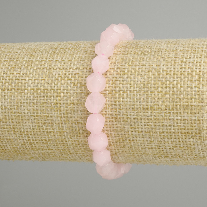 Pink Quartz Faceted Bead Bracelet, 8×7 mm, 18 cm (stretch)
