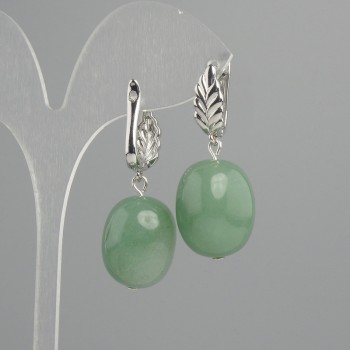 Earrings Jade tumbled 19×14 mm, length approximately 40 mm, silver-colored metal