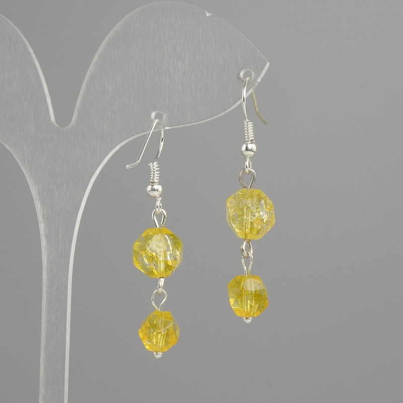 Citrine Earrings, Faceted, 7×7 mm ± and 9×8 mm ±, length 43 mm ±, silver-tone metal