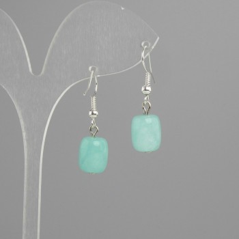 Earrings Amazonite Barrel 11×9 mm ±, length 30 mm ±, silver-tone metal