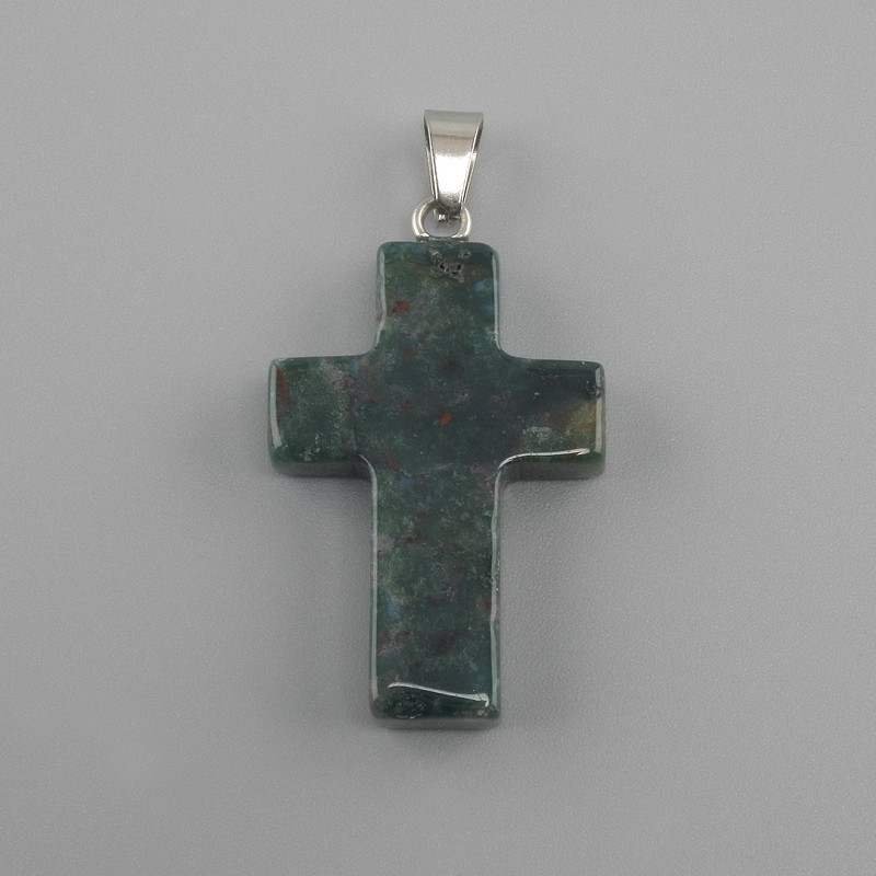 Pendant 'Cross' with Moss Agate 18x26x34 mm+