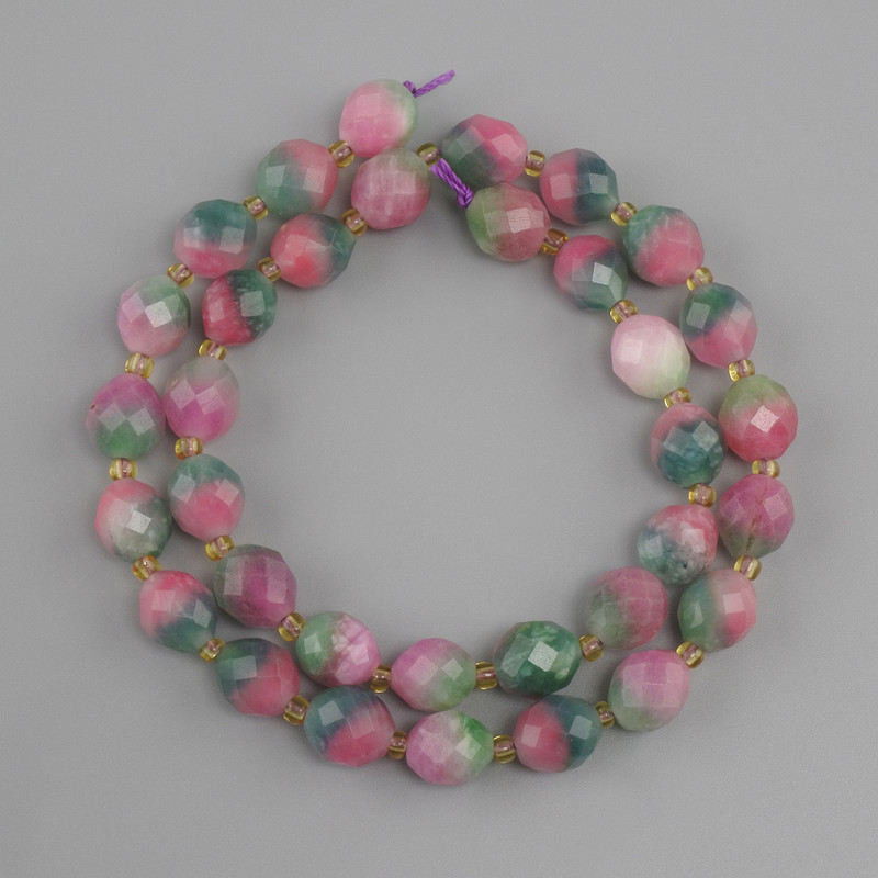Tourmaline Beads, Faceted Nugget, 10x9mm ±, seed beads 3mm ±, thread length 39cm ±