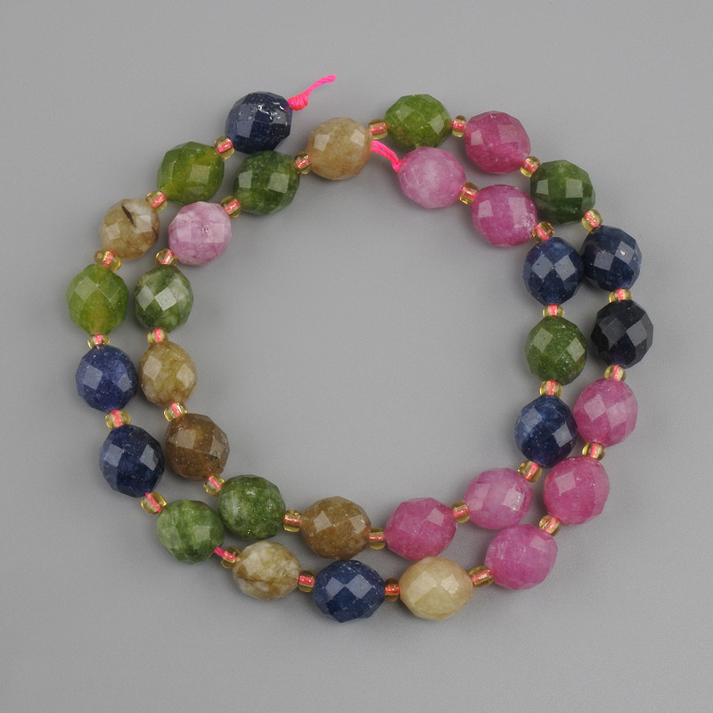 Tourmaline Beads, Faceted Grain, diameter 10×9mm±, seed beads 3mm±, thread length 38cm±