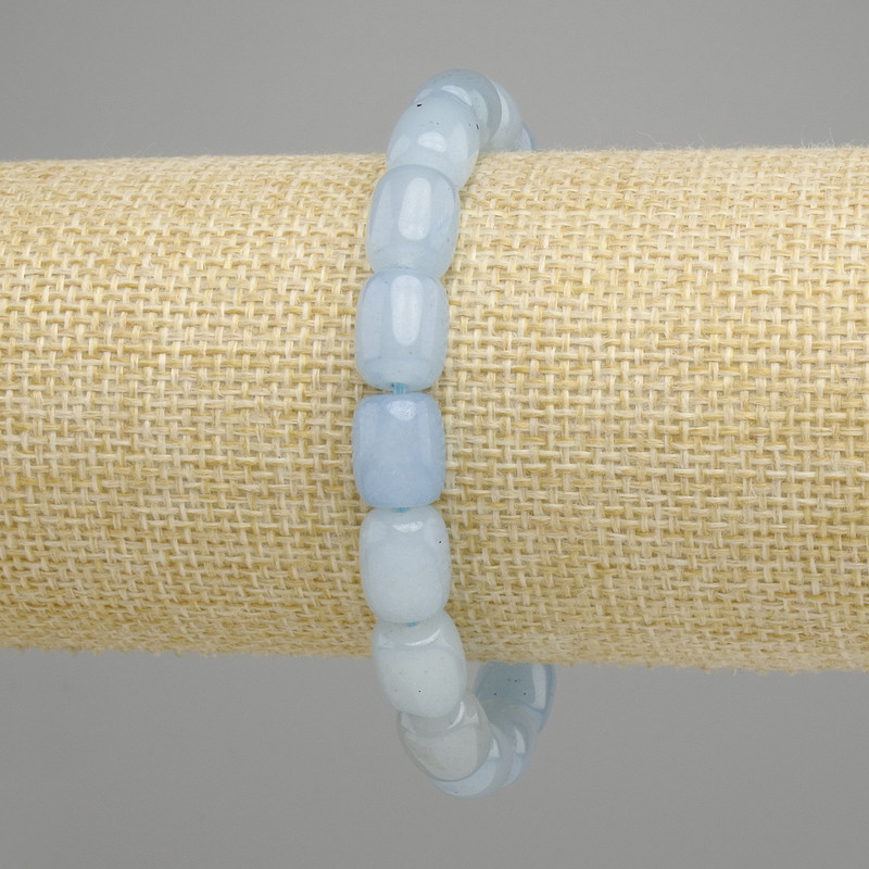 Aquamarine Barrel Bracelet, diameter 10, 5-11×9 mm +-, length 18 cm +- stretch