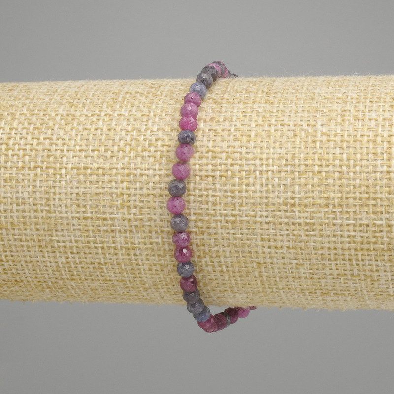 Sapphire and Ruby Bracelet, Faceted Bead, 4mm +/-, Length 18cm +/- Stretch