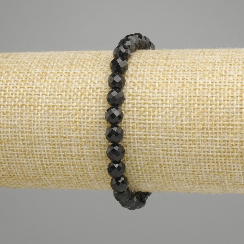 Tourmaline Beaded Bracelet with Faceted Round Beads, 6mm diameter, stretchy 18cm length