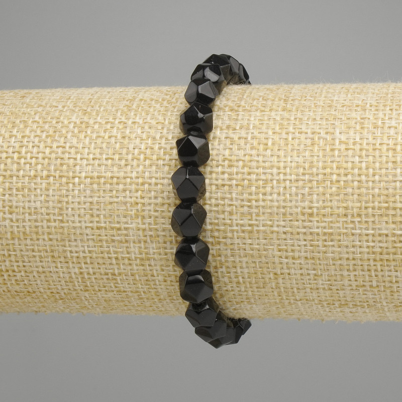 Agate Bracelet with Faceted Beads, 7x7mm, Stretch, 18cm length