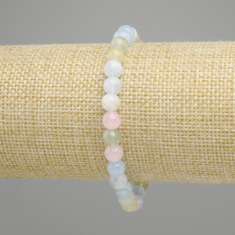 Morganite Bead Bracelet smooth sphere, diameter 6.5mm, length 18cm, stretch
