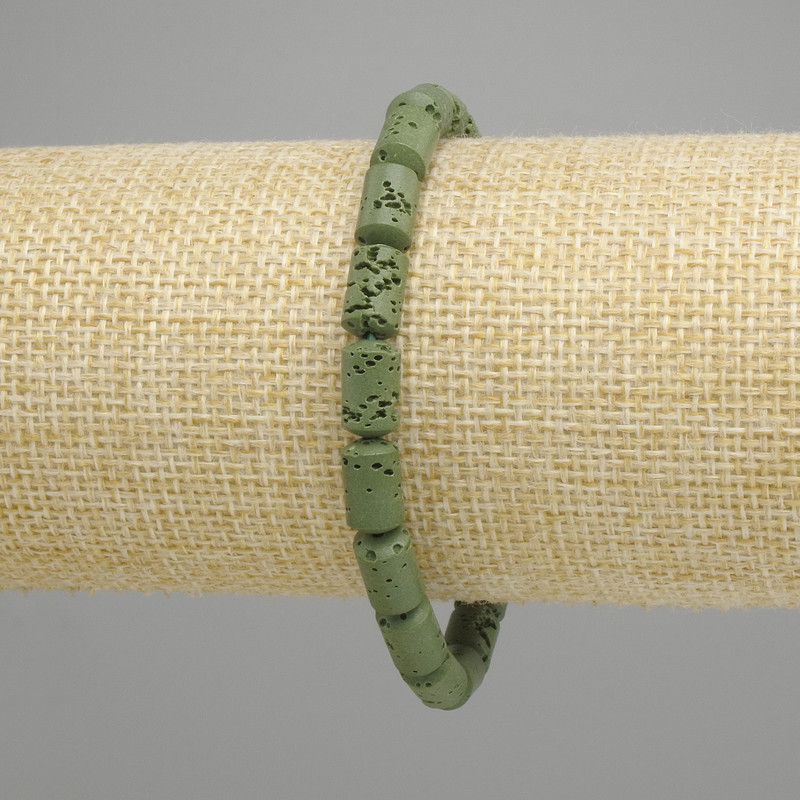 Lava Bracelet Cylinder Beads, diameter 10x6mm±, color green, length 18cm ± stretch