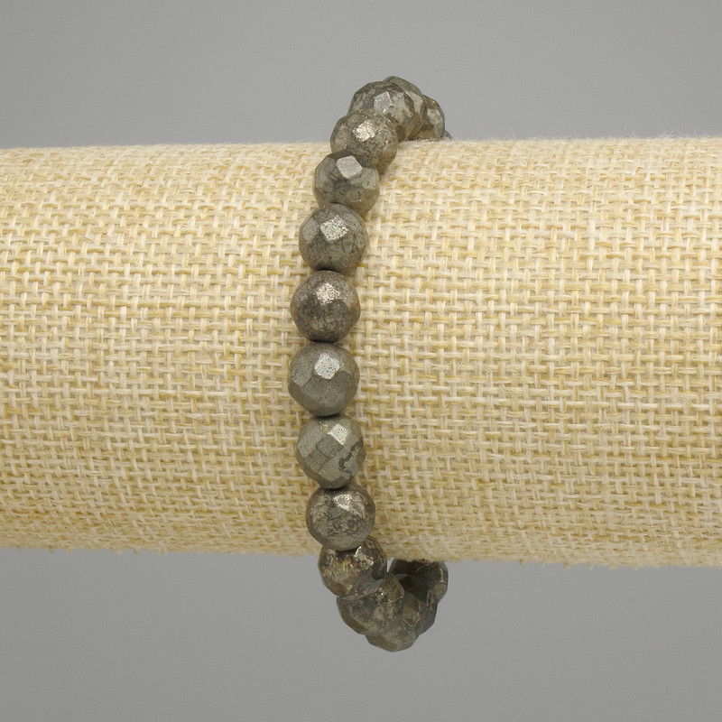 Pyrite Bead Bracelet, Faceted Round 8mm, Stretch 18 cm