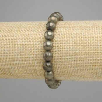 Pyrite Bracelet Smooth Bead, 8.5 mm diameter, length 18 cm, stretch
