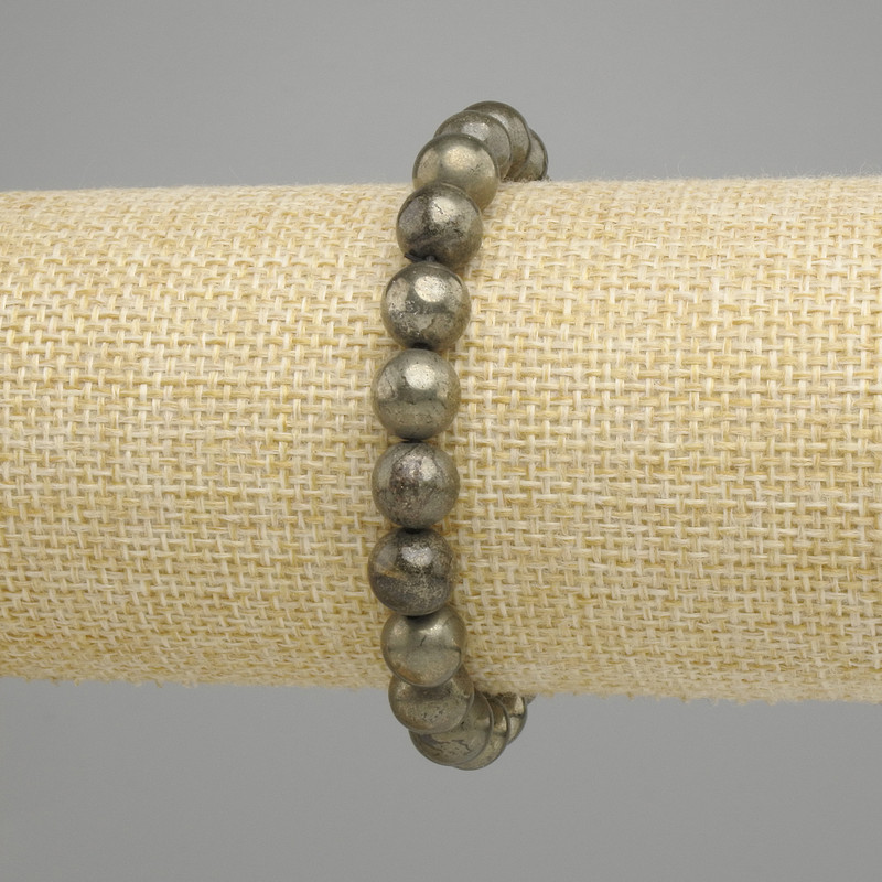 Pyrite Bracelet Smooth Bead, 8.5 mm diameter, length 18 cm, stretch