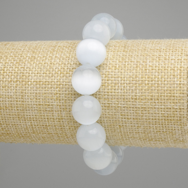 Cat's Eye Bead Smooth Round 13.5 mm ±, length 18 cm ± Stretch Bracelet