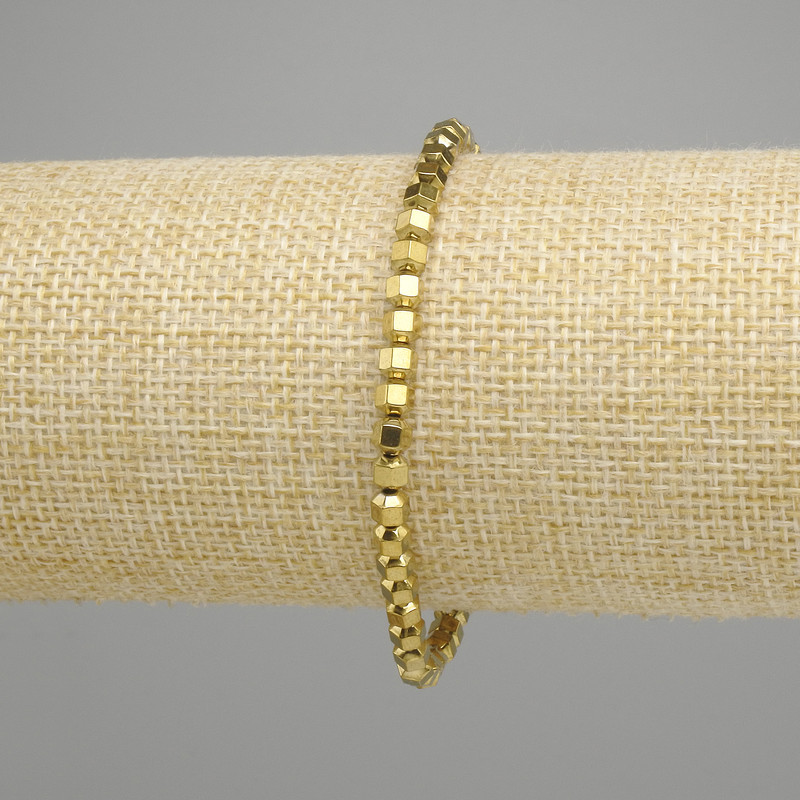 Hematite Bracelet Faceted 4x4mm+ Golden color, length 18cm+ stretch