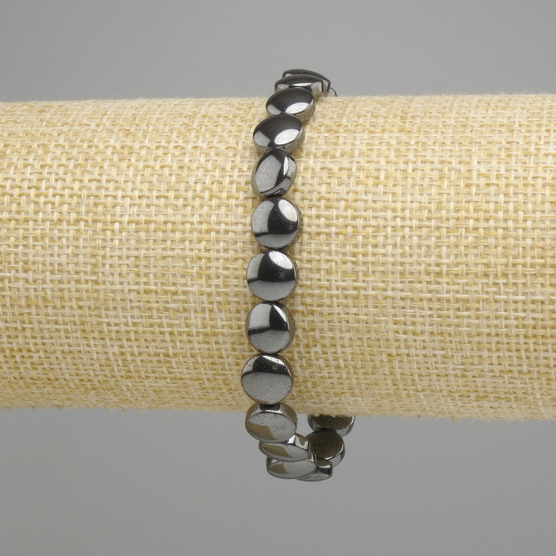 Hematite Coin Bead Bracelet 8mm, 18 cm Stretch