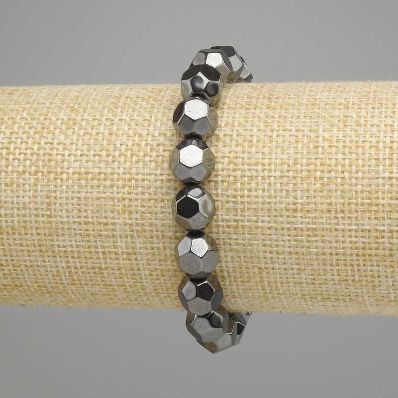 Hematite Bead Bracelet, faceted round 10 mm, stretch length 18 cm