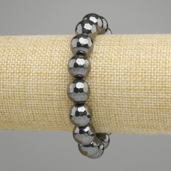 Bracelet Hematite Faceted Beads 12 mm, stretch length 18 cm