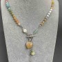 Choker of Cabochon Chalcedony, Rhodonite, Jasper with Cubes 4×4mm±, Seed Beads 3mm±, with Pendants, length 43cm + toggle