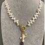 Necklace River Pearls Oval Butterfly, diameter 6.5-7.5×4.5-5mm ± with pendants, length 50 cm + toggle