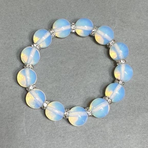Moonstone Opalite Bead Bracelet 12mm+- with Inlays, 18cm+- stretchy