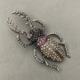 Brooch: May Beetle with Rhinestones, Silver Metal 37×78 mm