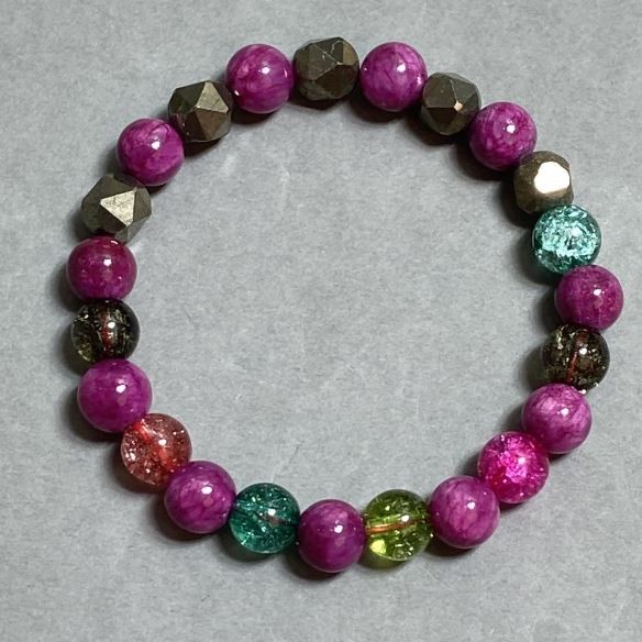 Bracelet Acrylic bead 8mm+- Hematite faceted 8mm+-, length 18cm +- stretch
