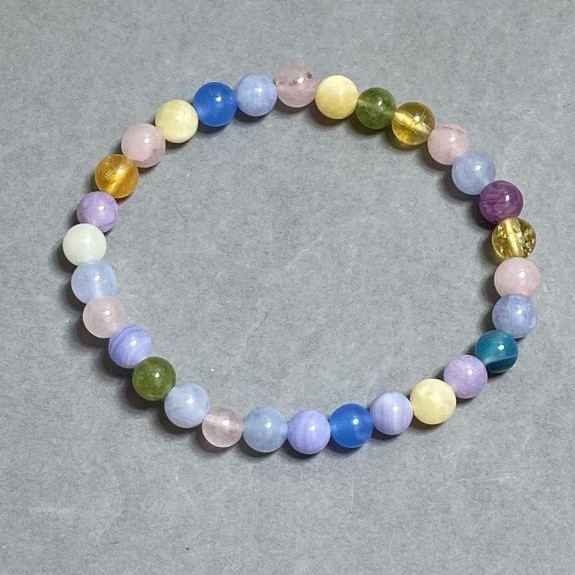Bracelet Aquamarine Citrine Agate Bead 6mm, 18cm stretch