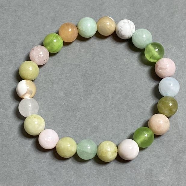 Assorted Bracelet Smooth Beads 8mm +-, length 18cm +- stretch