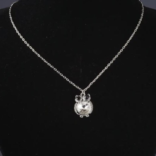 Owl Pendant on a Chain with White Crystal, length 52cm, diameter 2.5 cm
