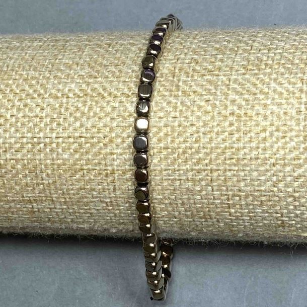 Hematite Cube Bracelet, 4x4mm± diameter, gold color, 18cm± length, stretch