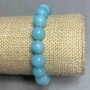 Aquamarine Bracelet Smooth Round Beads, 10mm diameter, 18cm length +/- stretch