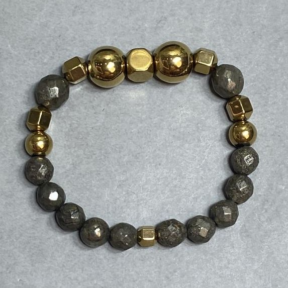 Hematite Bead Bracelet 8mm+- 12mm+- Pyrite Faceted Bead 8mm+- 10mm+-, length 18cm +- stretch