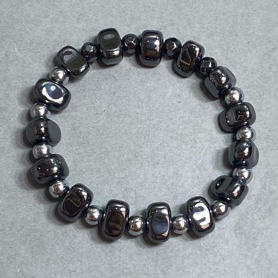 Hematite Bracelet Bead 11x7mm ± faceted ball 6mm ±, length 18cm ±, stretch