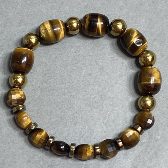 Tiger's Eye Bracelet Barrels 12x10mm+-, Hematite Bead 7mm+-, coin 8mm+-, length 18cm +-, stretch