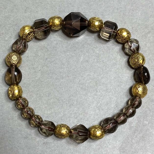 Bracelet Faceted Smoky Quartz Bead 6mm+-, multifaceted 12x10mm+-, length 18cm +- Stretch