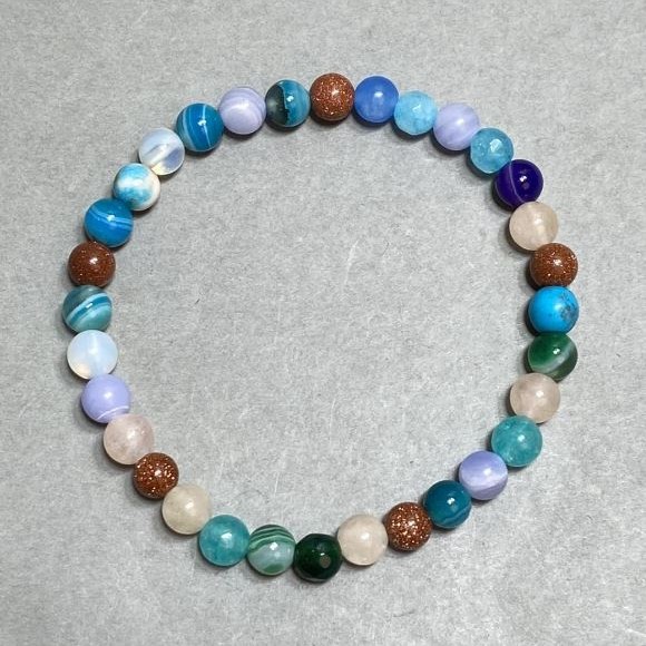 Bracelet Assorted Aquamarine, Aventurine, Agate Bead 6mm ±, length 18cm ±, stretch